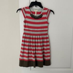 Matilda Jane Red, Brown, Sky Blue Striped Dress PLAY CONDITION